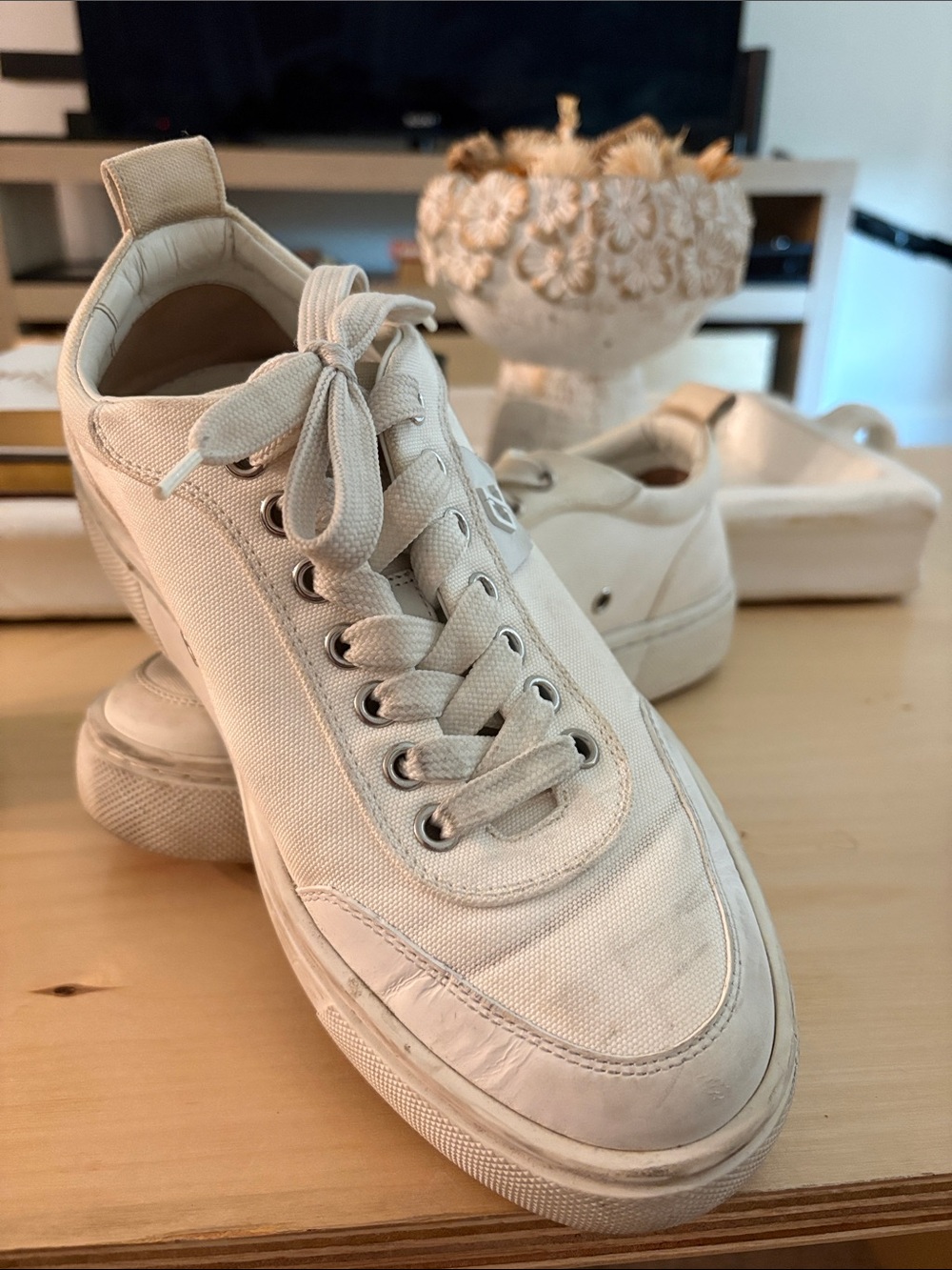 Christian Louboutin Off-White Canvas Low-Top Sneakers